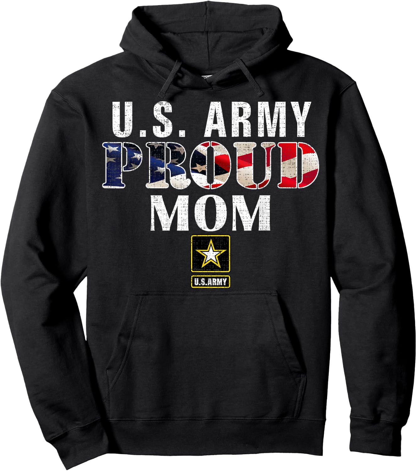 US Proud Army Mom With American Flag Military Gift Veteran Hoodie - Hoodie | Black