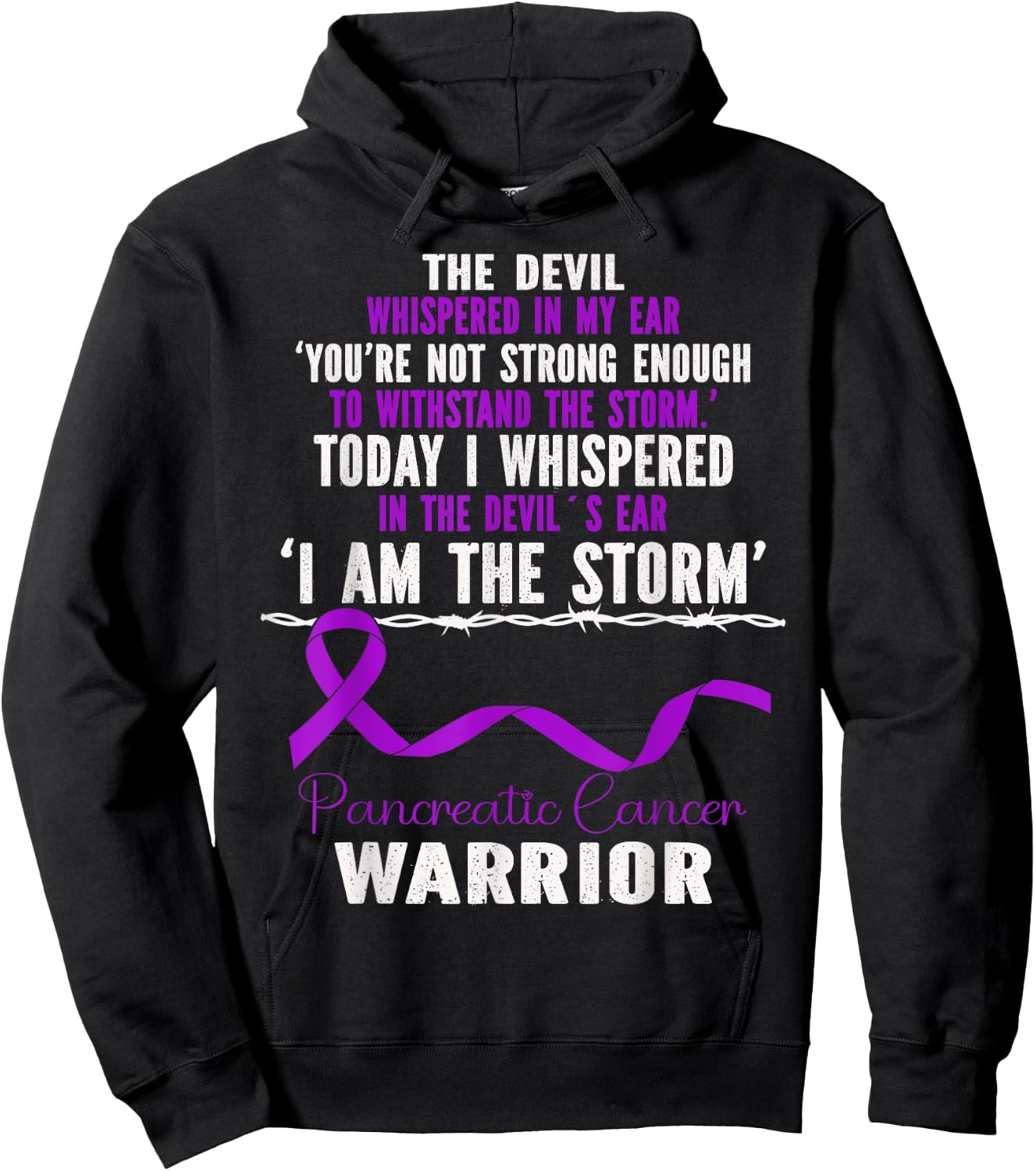 I Am The Storm Pancreatic Cancer Warrior Retro Purple Ribbon Hoodie - Hoodie | Black