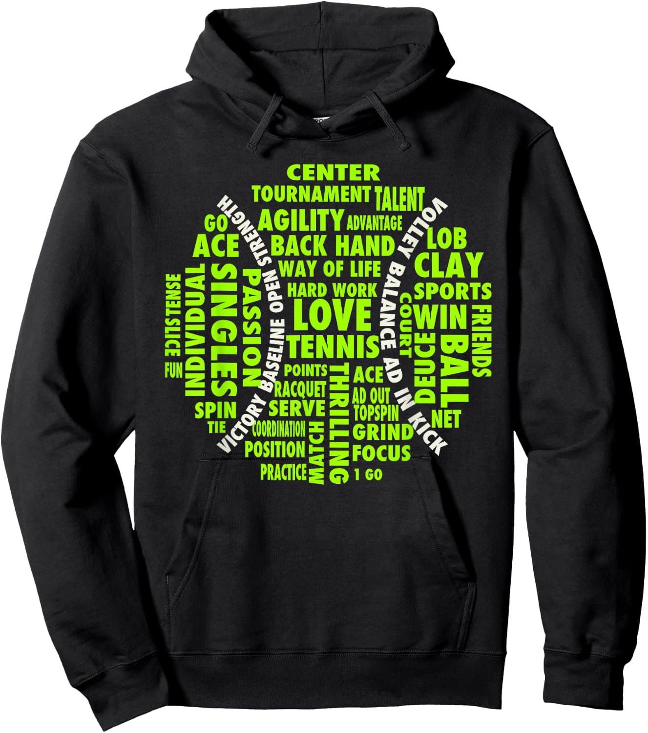 Tennis Ball Word Cloud Shirt | Cool Tennis Players Gift Hoodie - Hoodie | Black