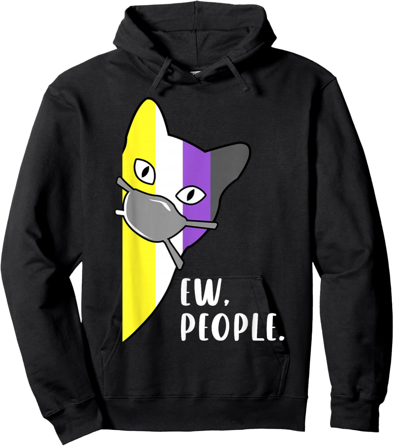 Nonbinary Pride Cat with Mask Ew People Funny Enby Mood Hoodie - Hoodie | Black