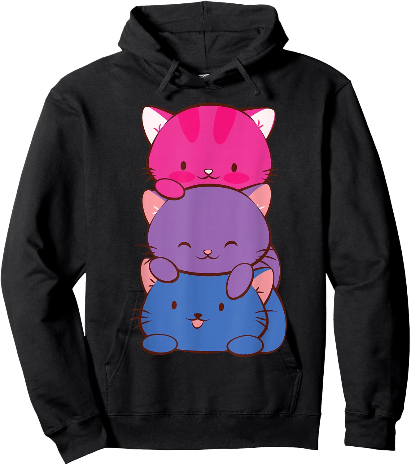 Bisexual Pride Kawaii Kitty Cat Stack Anime Hoodie - Hoodie | Black
