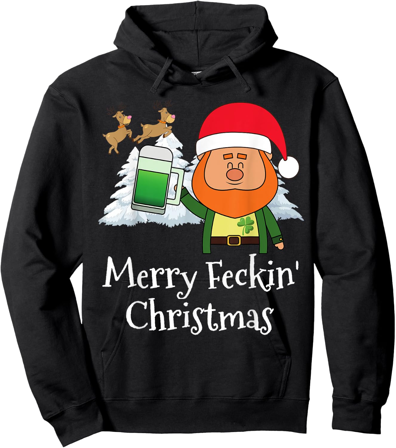 Merry Feckin Christmas Santa Hat Reindeer Snow Tree Hoodie - Hoodie | Black