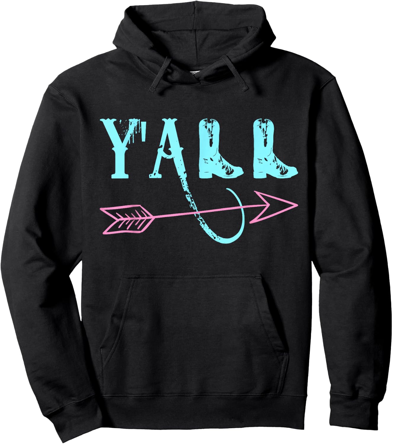 Y'ALL Southern Country Teal & Pink Arrow & Boots Hoodie - Hoodie | Black