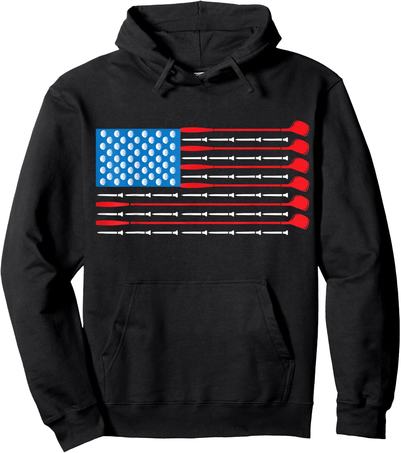 Patriotic Golf Shirt - USA Flag Golf Clubs & Golf Balls Hoodie - Hoodie | Black