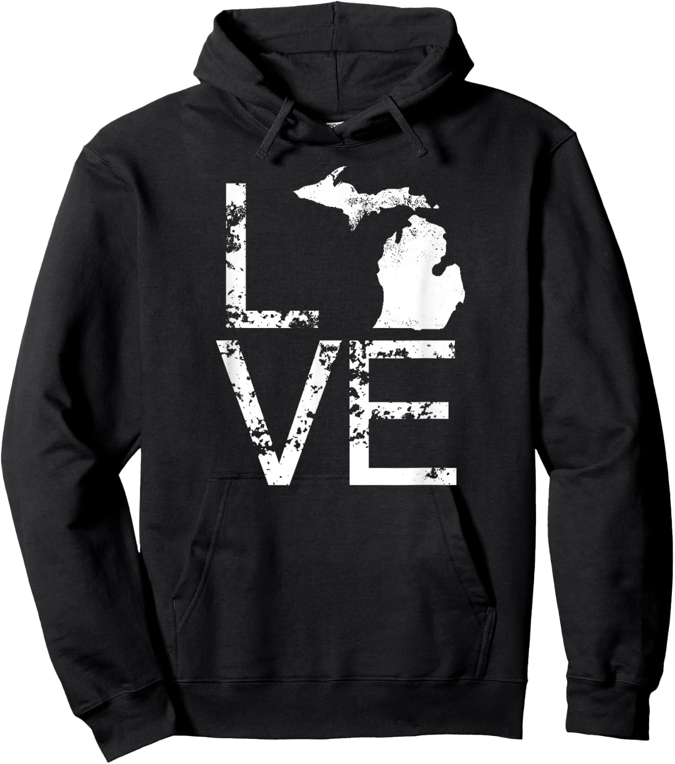 Michigan Love MI State Home Pride Map Distressed Hoodie - Hoodie | Black