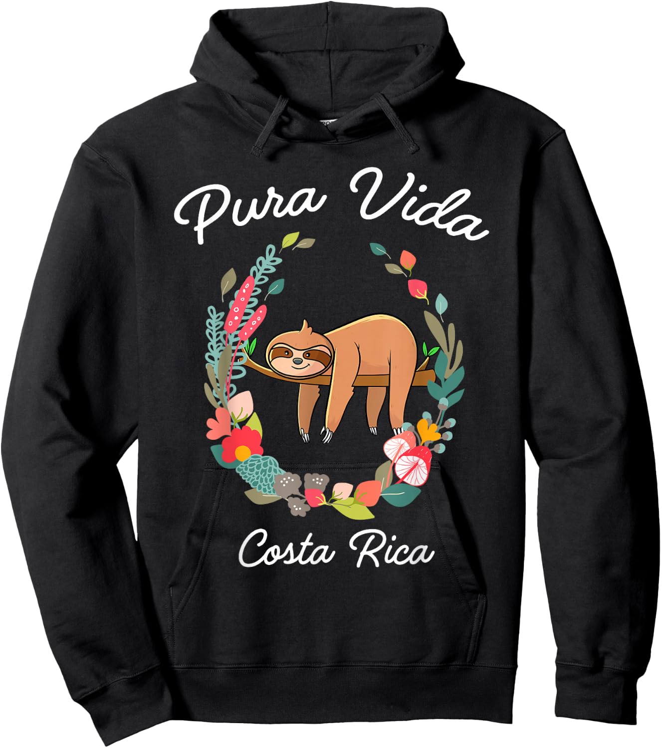 Costa Rica Pura Vida Sloth Hoodie - Hoodie | Black