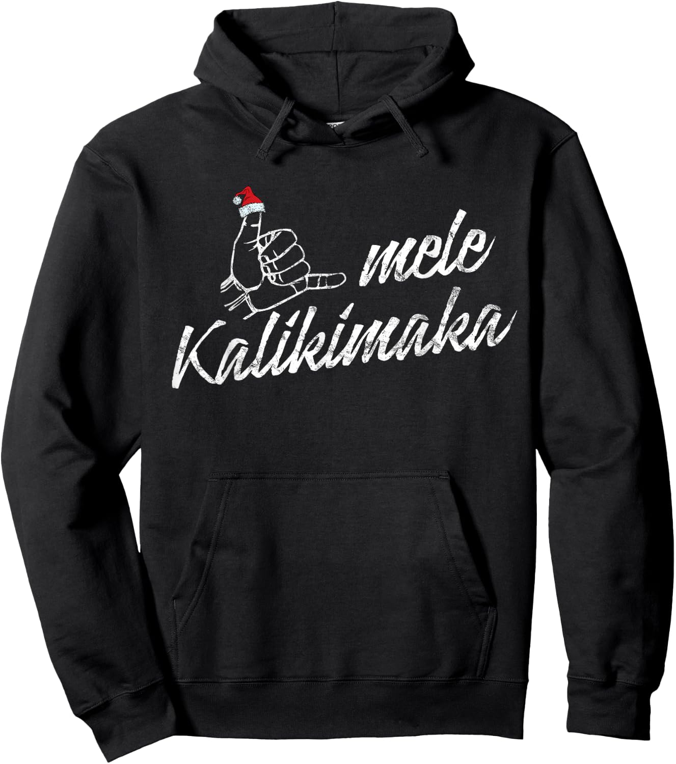 Christmas Mele Kalikimaka Shaka Santa Hat Hawaii Hoodie - Hoodie | Black