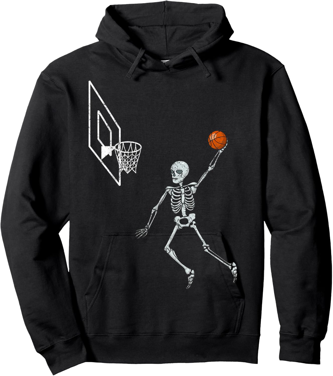 Vintage Skeleton Basketball Player Dunking Hoop Halloween Hoodie - Hoodie | Black