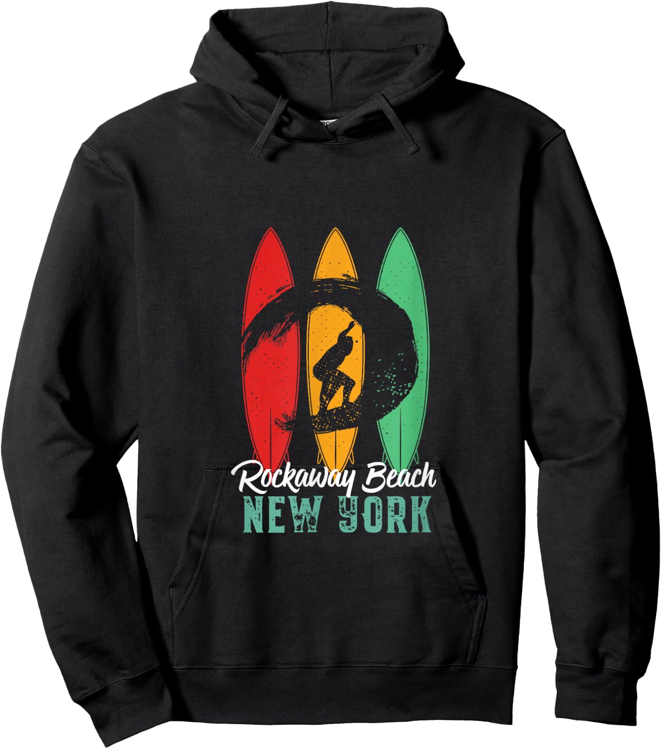 Rockaway Beach New York Vintage Surfing Sports Hoodie - Hoodie | Black