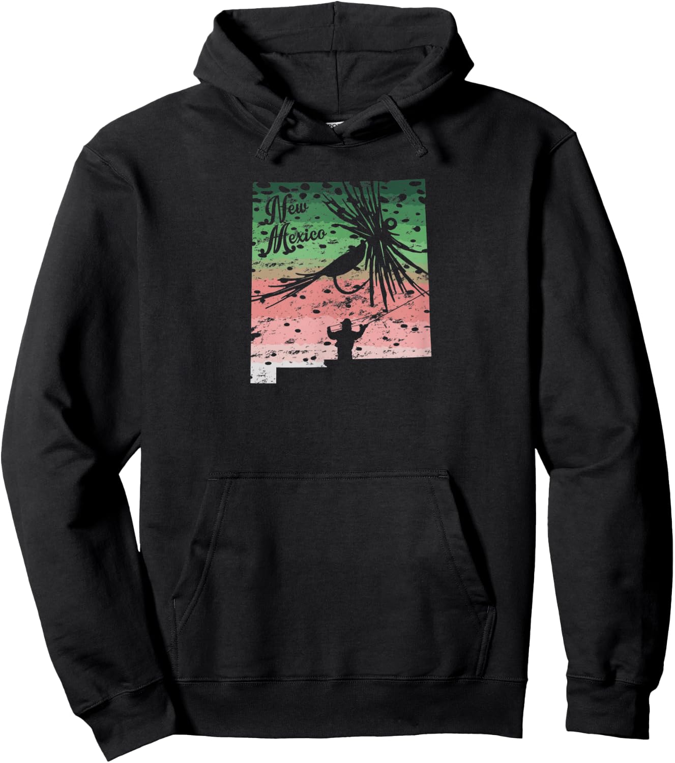 Vintage Big Fly Rainbow Trout New Mexico Map Fly Fishing Hoodie - Hoodie | Black