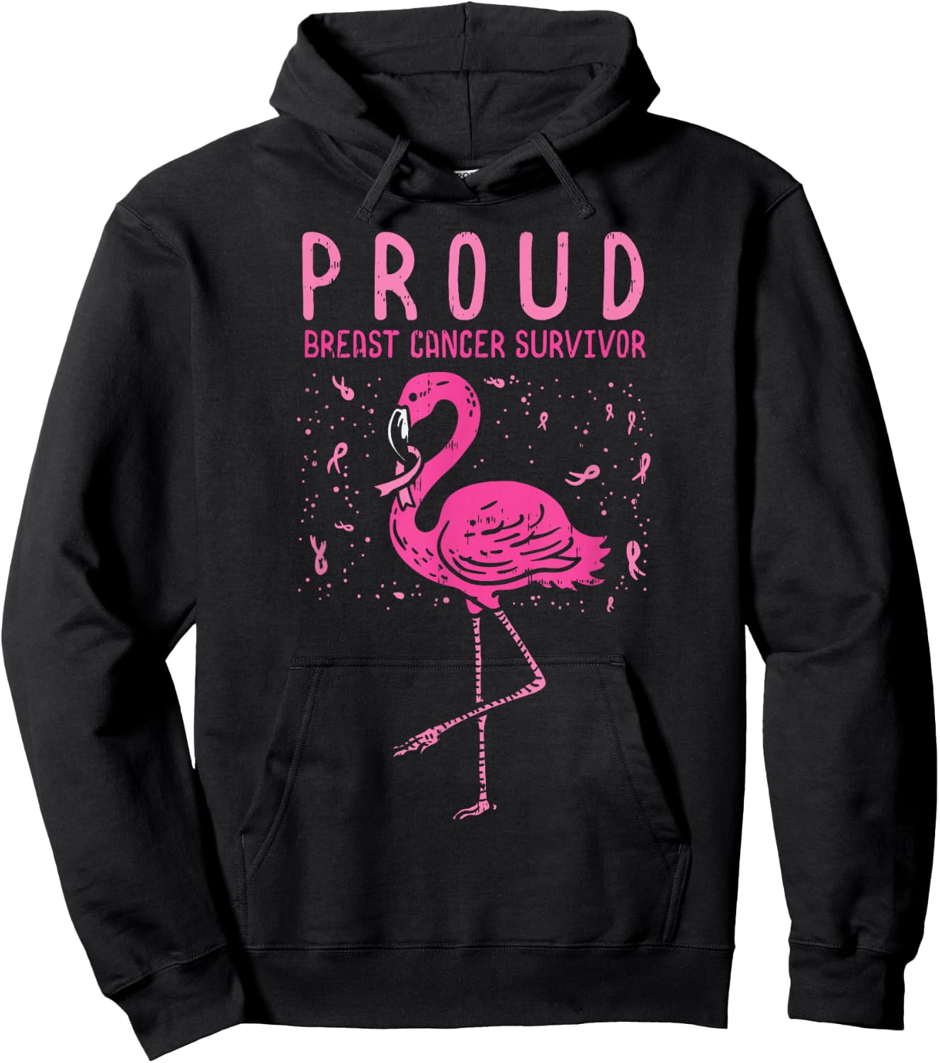 Proud Survivor Flamingo Pink Breast Cancer Awareness Gift Hoodie - Hoodie | Black