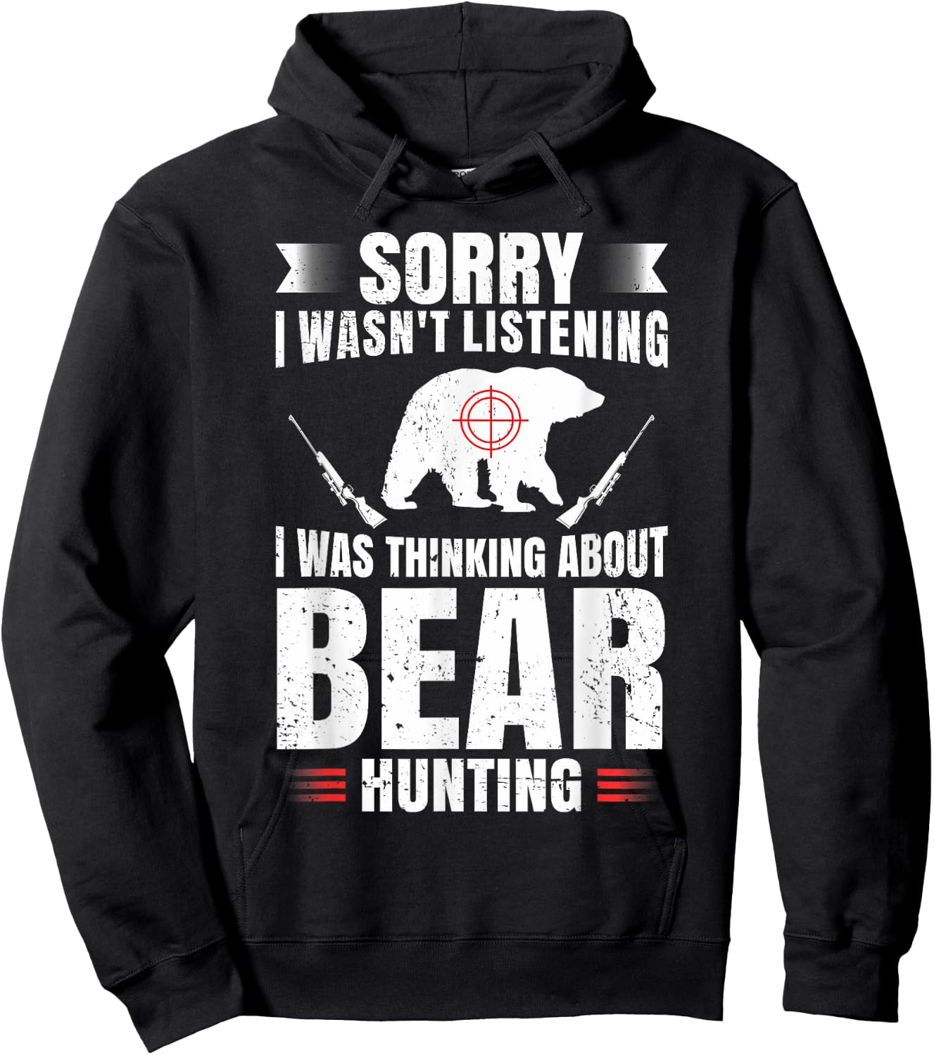 Funny Bear Hunting Lover Fan Hunter Hobby Gun Wildlife Gift Hoodie - Hoodie | Black