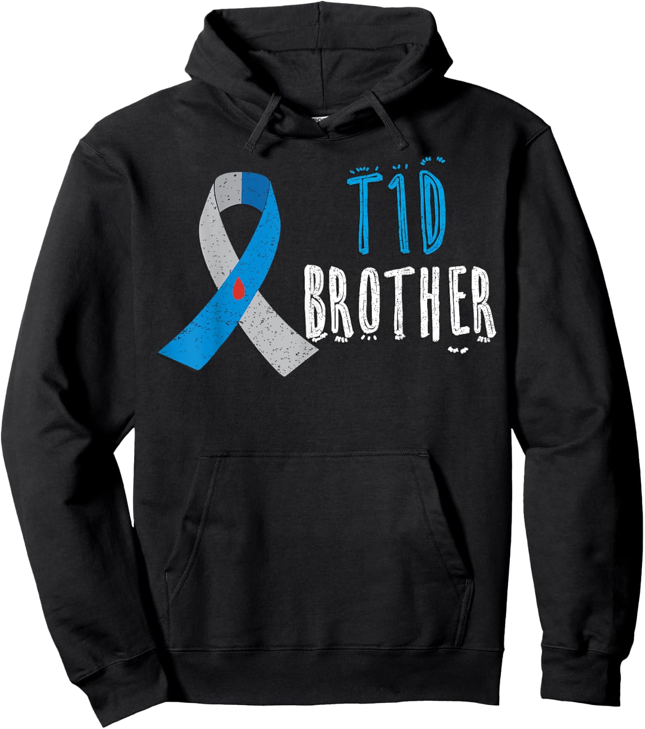 T1D brother blue ribbon type 1 diabetes awareness boys gift Hoodie - Hoodie | Black