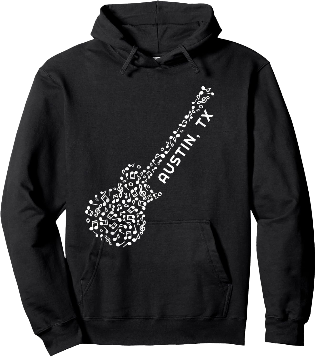 Austin, TX Musical Notes, Souvenir Guitar Hoodie - Hoodie | Black