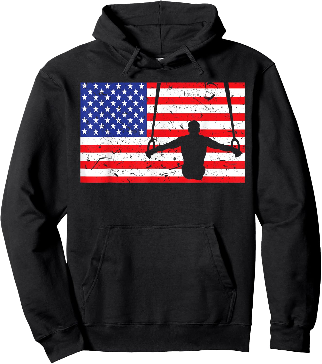 Distressed Gymnastic Rings USA American Flag Vintage Gymnast Kids Men Hoodie - Hoodie | Black