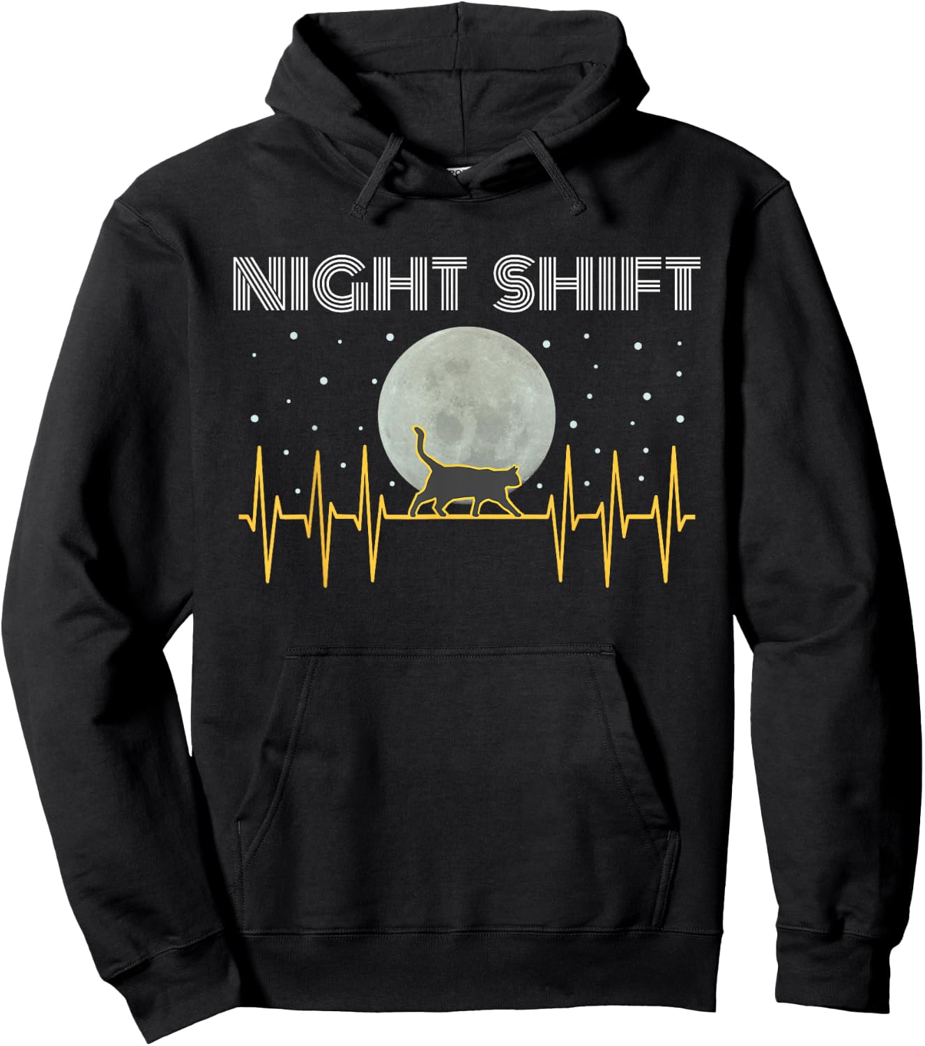 Funny Nurses Gifts Night Shift Nurse Cool Full Moon EKG Cat Women Kids Hoodie - Hoodie | Black