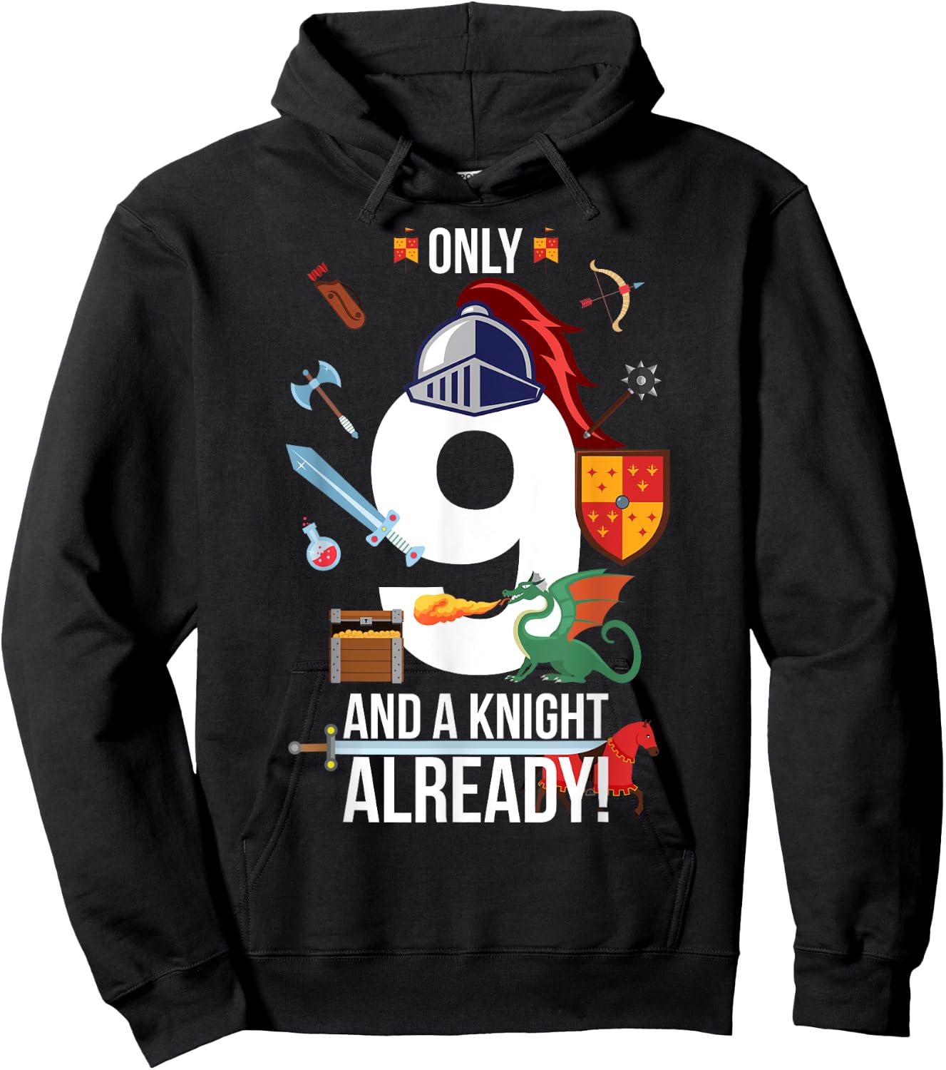 9th Birthday Boy Gift "Only 9 And A Knight Already" Hoodie - Hoodie | Black