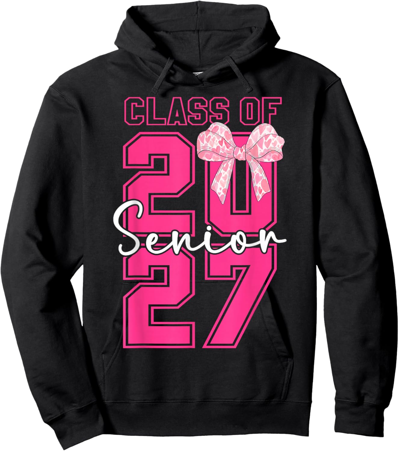 Pink Bow Class of 2027 Senior 2027 Graduation 2026 for Girls Hoodie - Hoodie | Black