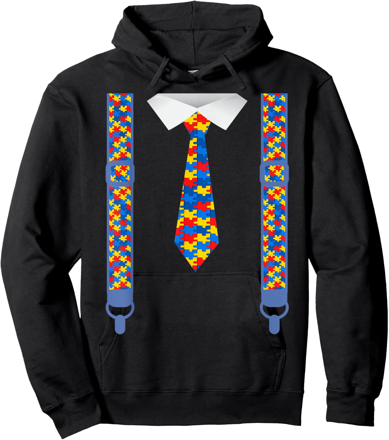 Autism awareness tie and suspenders Puzzle pieces Hoodie - Hoodie | Black