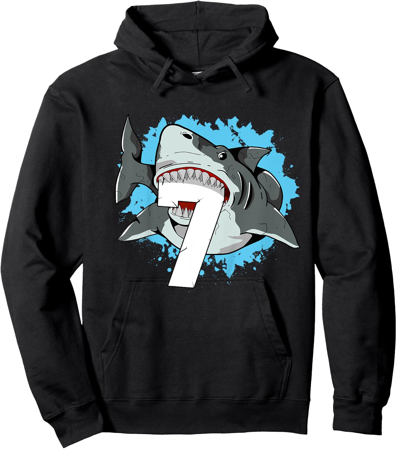 Shark 7th Birthday Boy 7 Seven Shark Theme Party Hoodie - Hoodie | Black