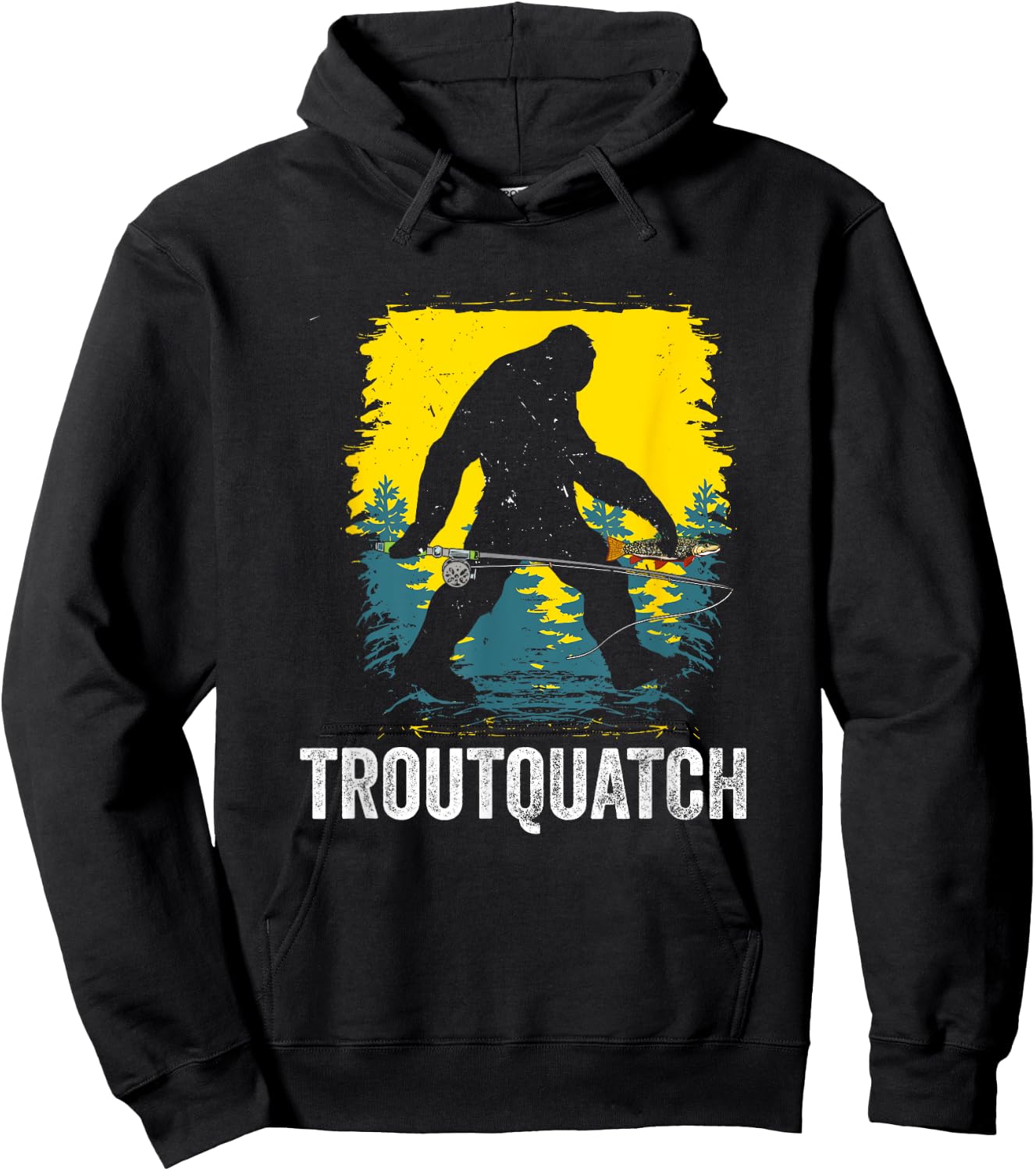 Troutquatch Trout Fishing Fisherman Bigfoot Hoodie - Hoodie | Black