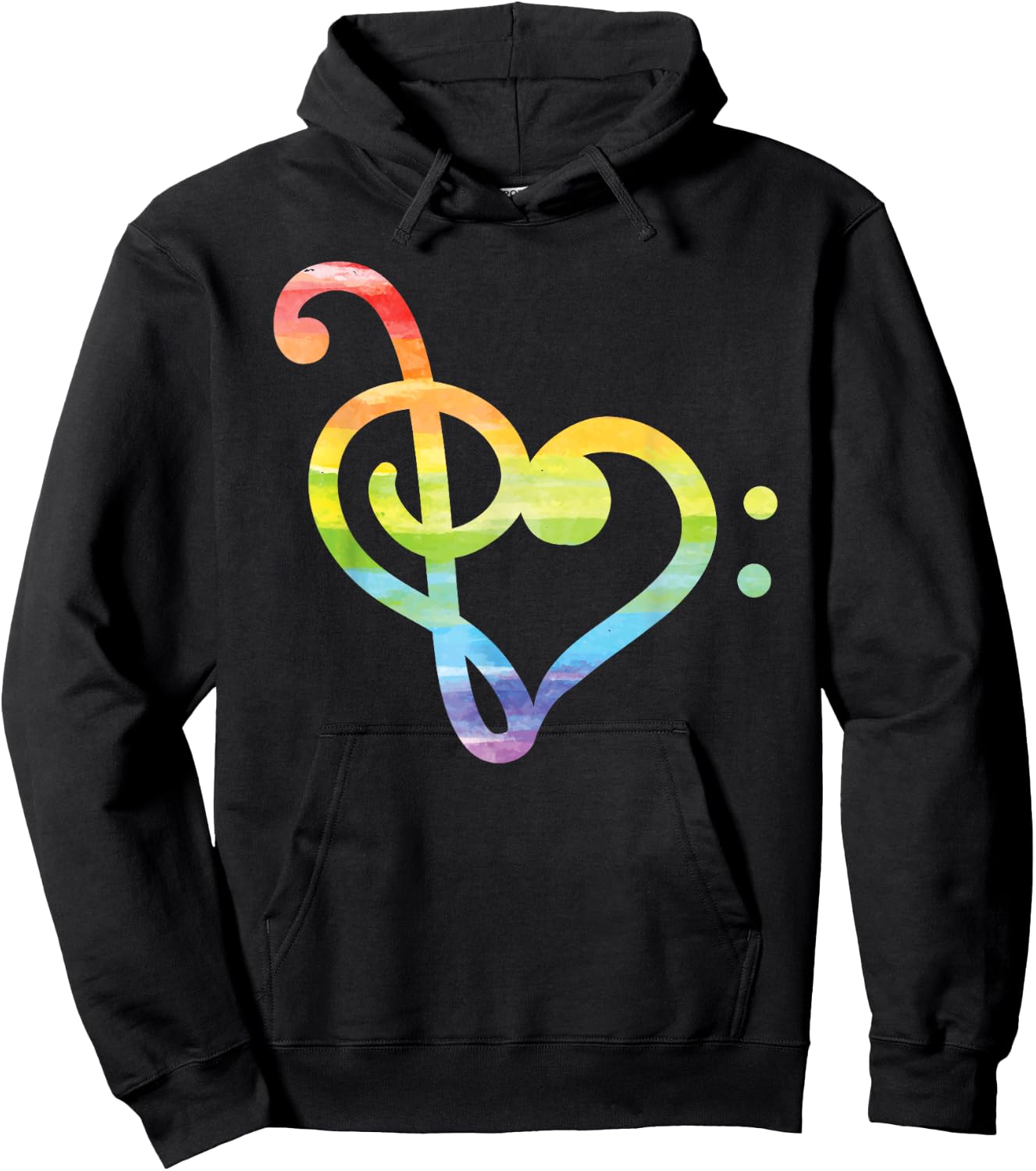 Watercolor Treble And Bass Clef Heart Rainbow Hoodie - Hoodie | Black