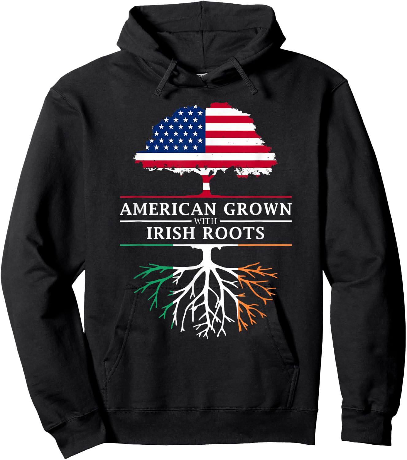 Family Heritage Gifts -Adults Black Short Sleeve Classic Modern Lace Embellishment - American Grown with Irish Roots - Ireland Hoodie - Hoodie | Black