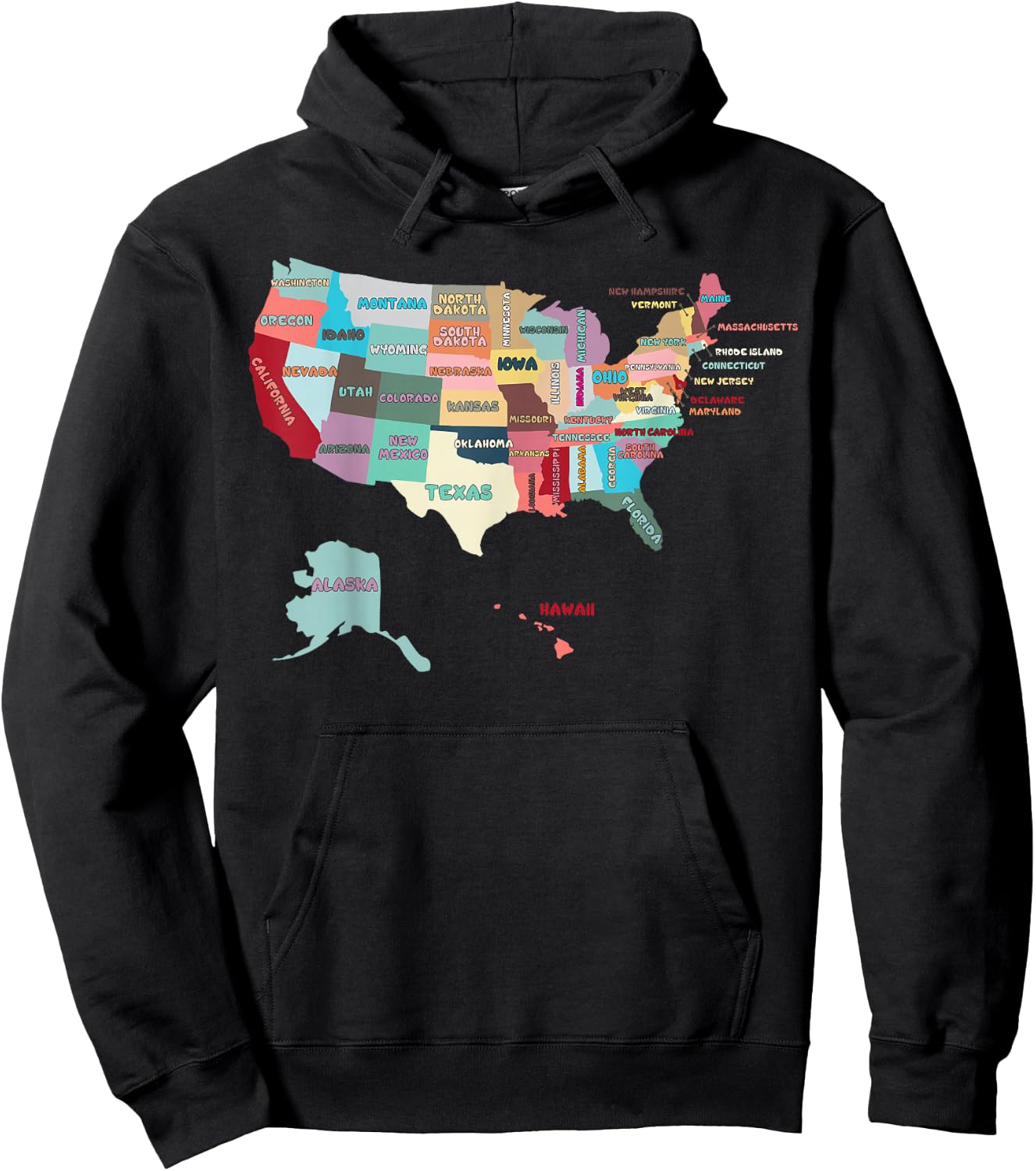 USA Map with States Names, United States US Hoodie - Hoodie | Black
