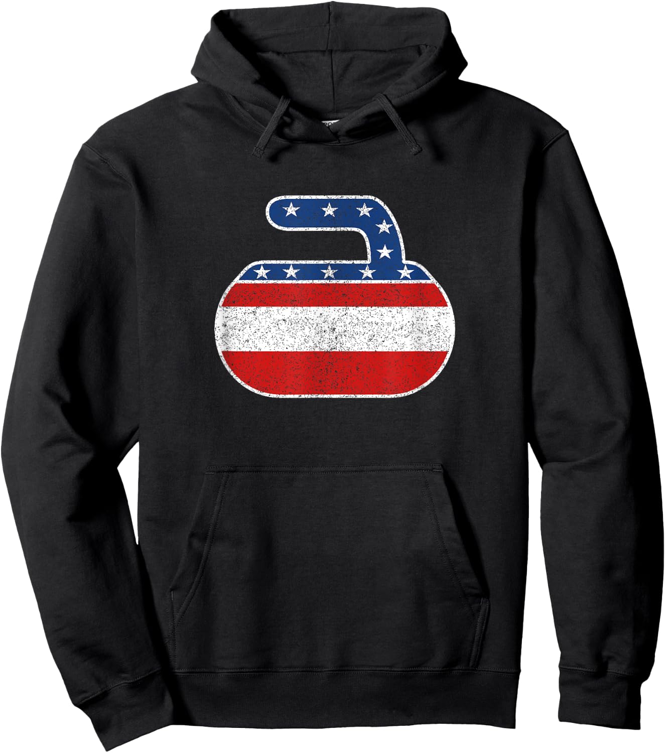 USA Red White and Blue Curling Stone Vintage Hoodie - Hoodie | Black