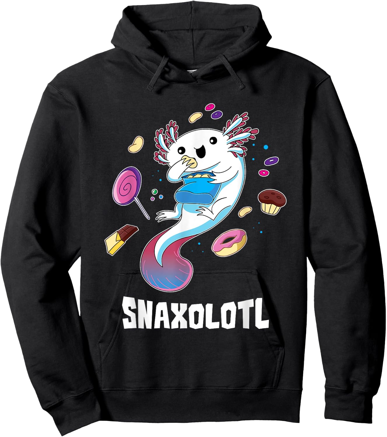 Snaxolotl Kawaii Axolotl Funny Food Lover Amphibian Pet Hoodie - Hoodie | Black