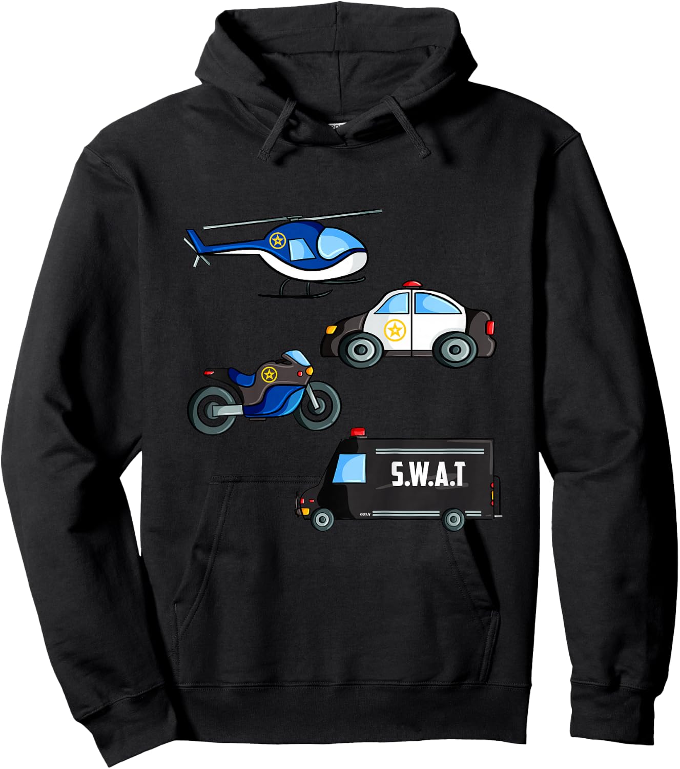 Kids Police Car Boys Different Police Cars and Vehicles Hoodie - Hoodie | Black
