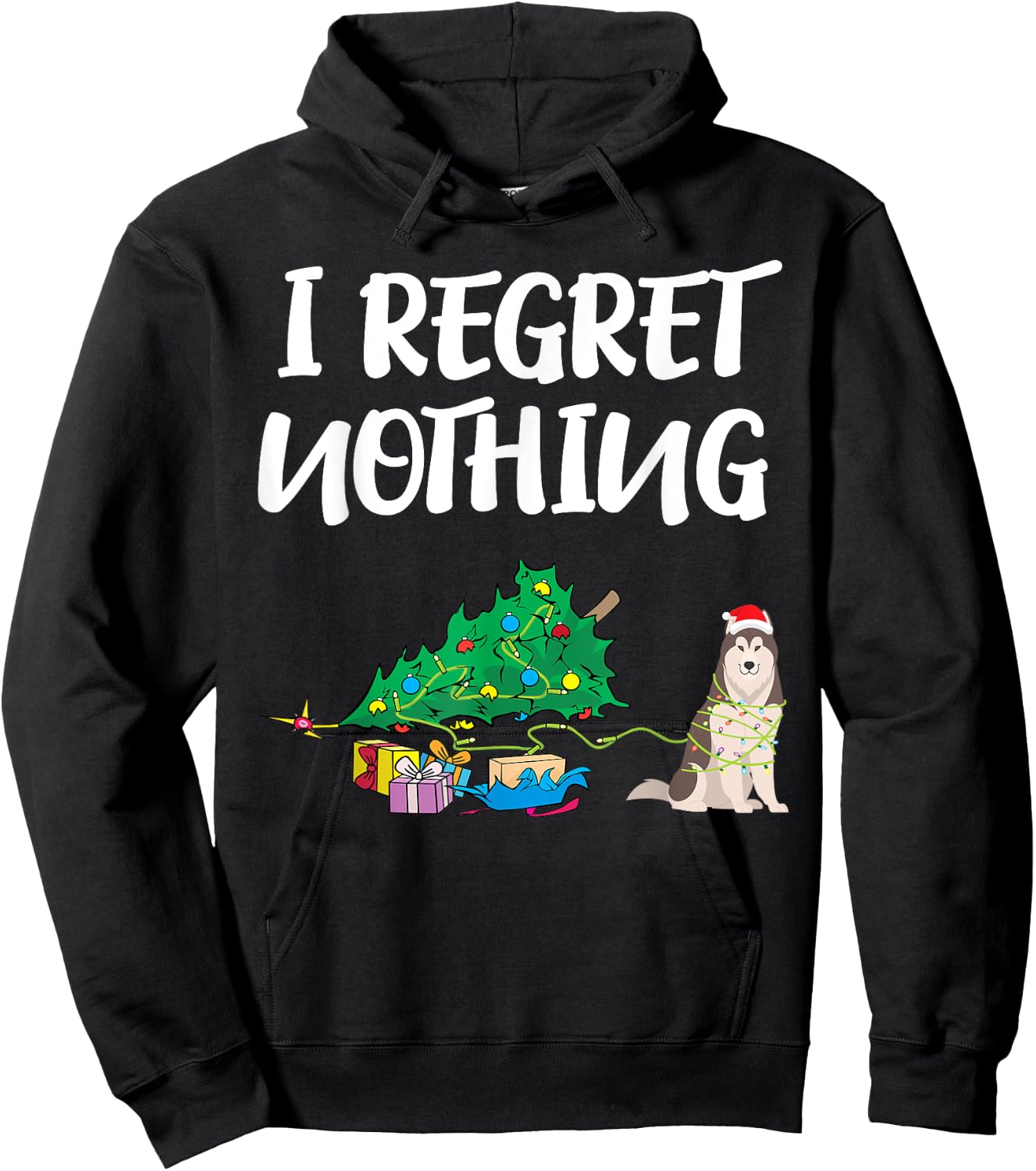 Funny Husky Dog Christmas Shirt | Puppy Pet Husky Women Kids Hoodie - Hoodie | Black