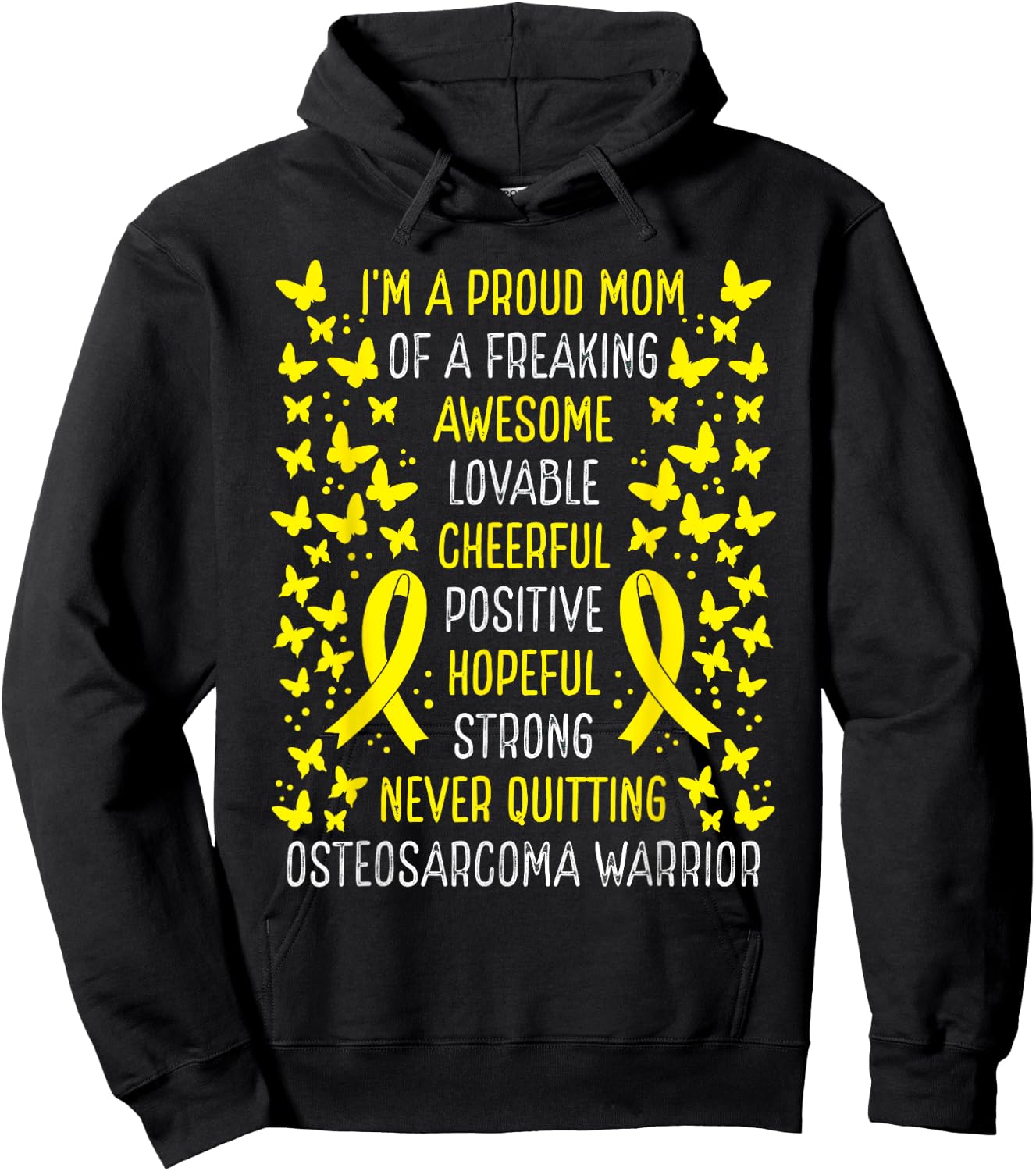 Proud Mom of Osteosarcoma Warrior Awareness Ribbon Hoodie - Hoodie | Black