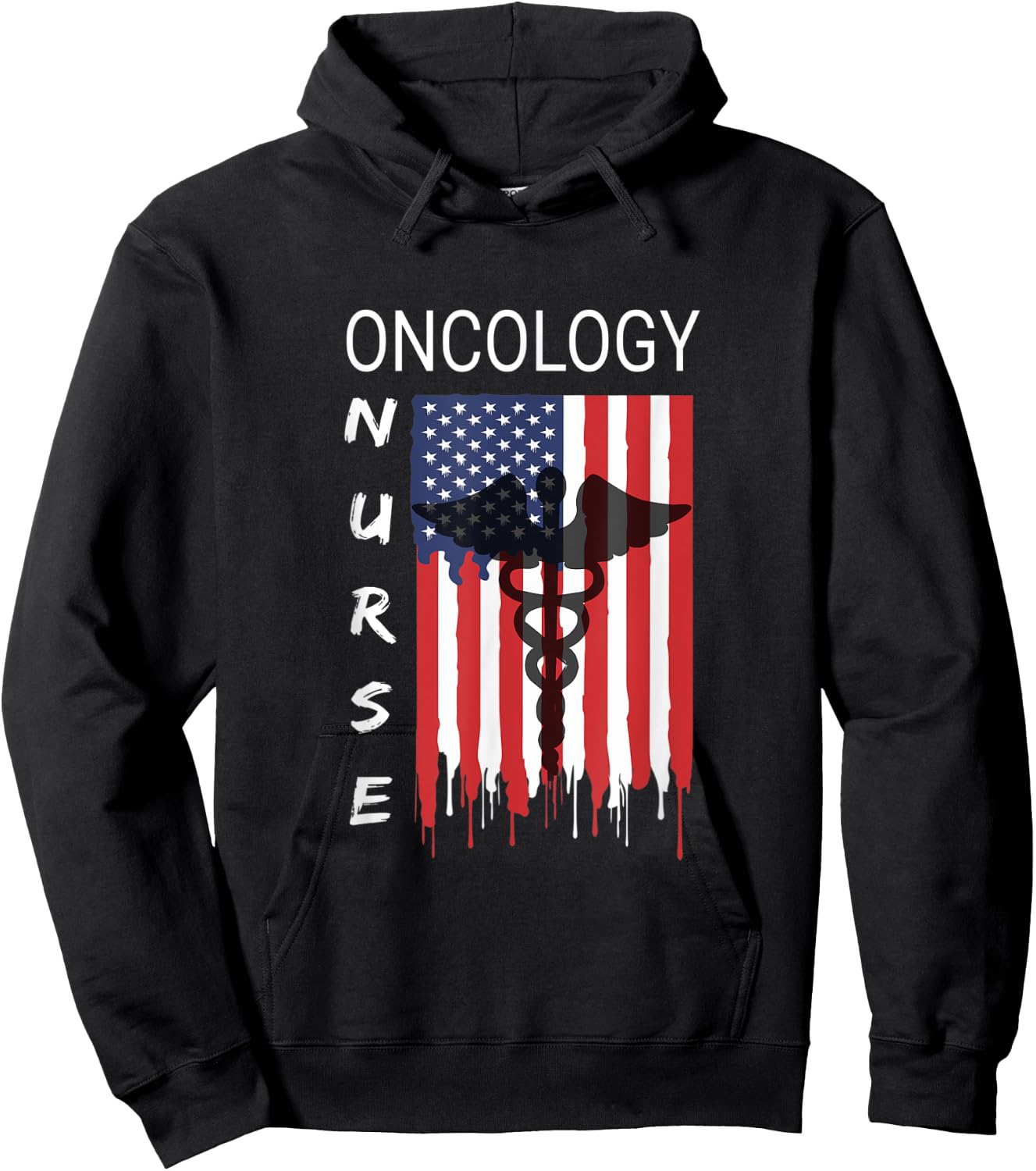 Oncology Nursing Proud & Cool US Flag Patriot Shirt Hoodie - Hoodie | Black