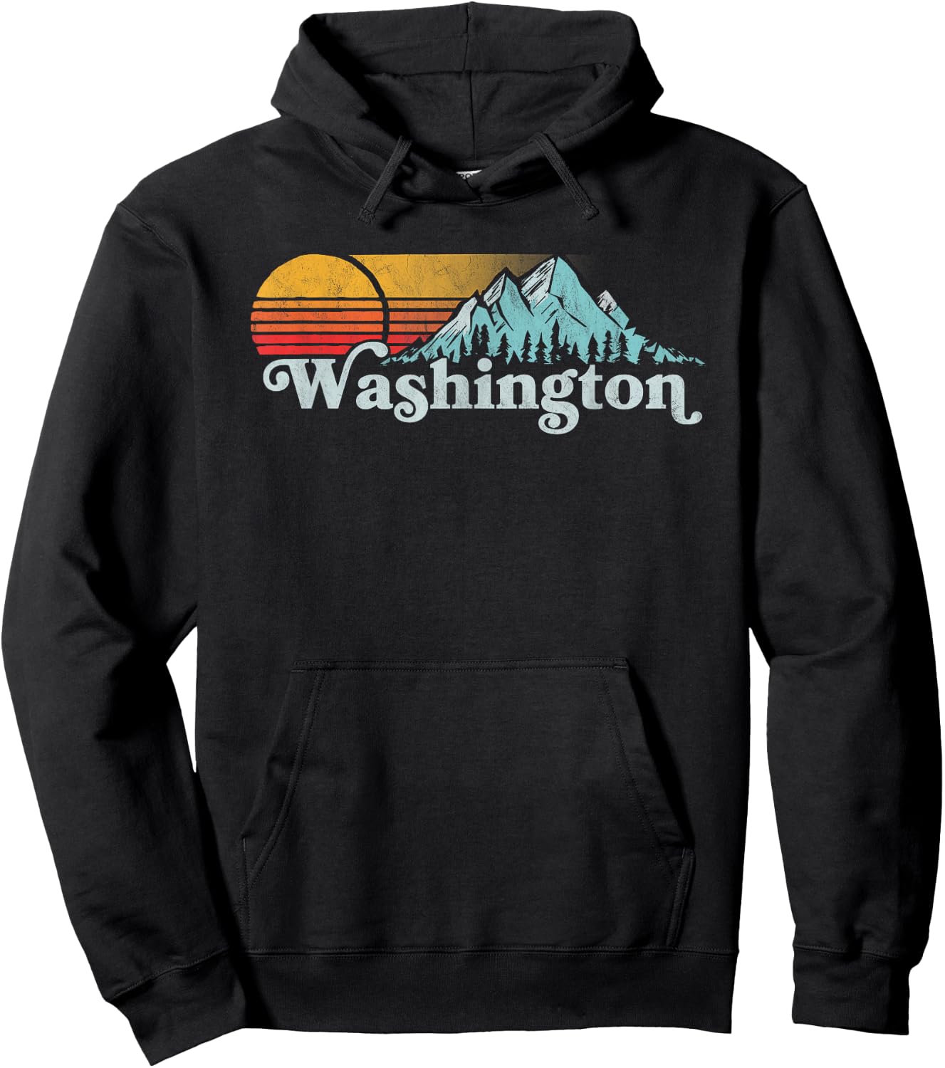 Vintage Washington State Retro Distressed Mountains Graphic Hoodie - Hoodie | Black