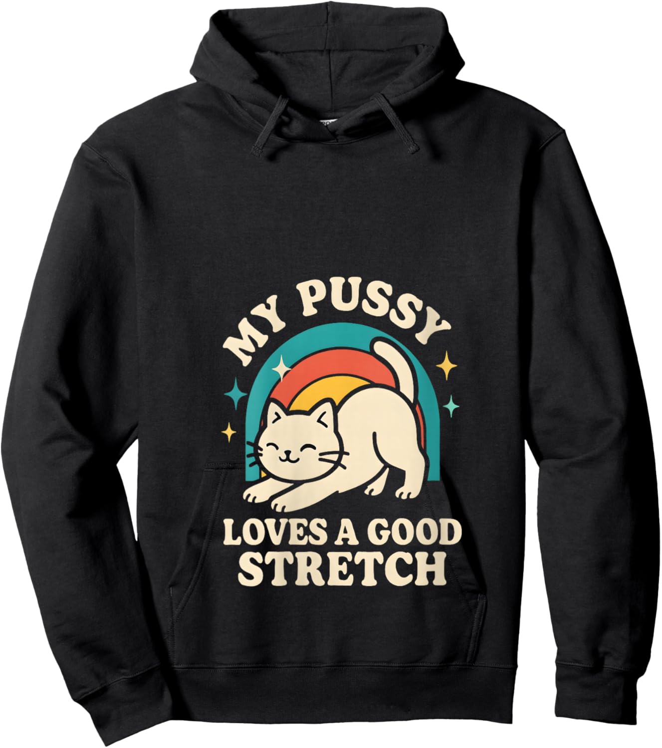 My Pussy Loves a Good Stretch Crude Adult Humor Women Cat V-Neck Hoodie - Hoodie | Black