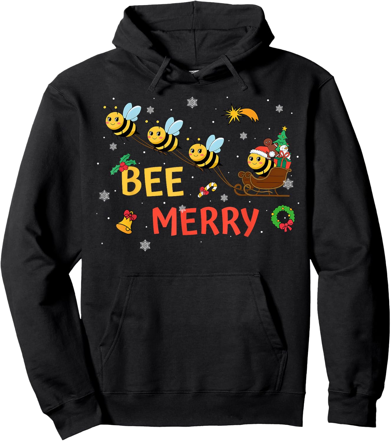 Bee Merry Christmas Beekeeper Xmas Holiday Santa Sleigh Ride Hoodie - Hoodie | Black