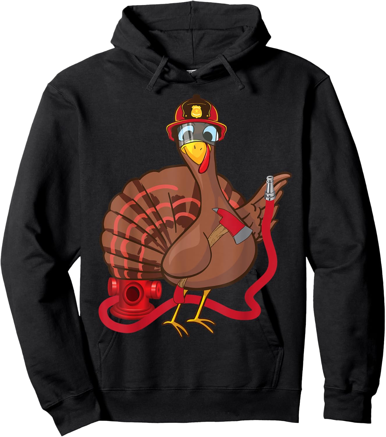 Thanksgiving Firefighter Turkey - Funny Feast Day Gift Hoodie - Hoodie | Black