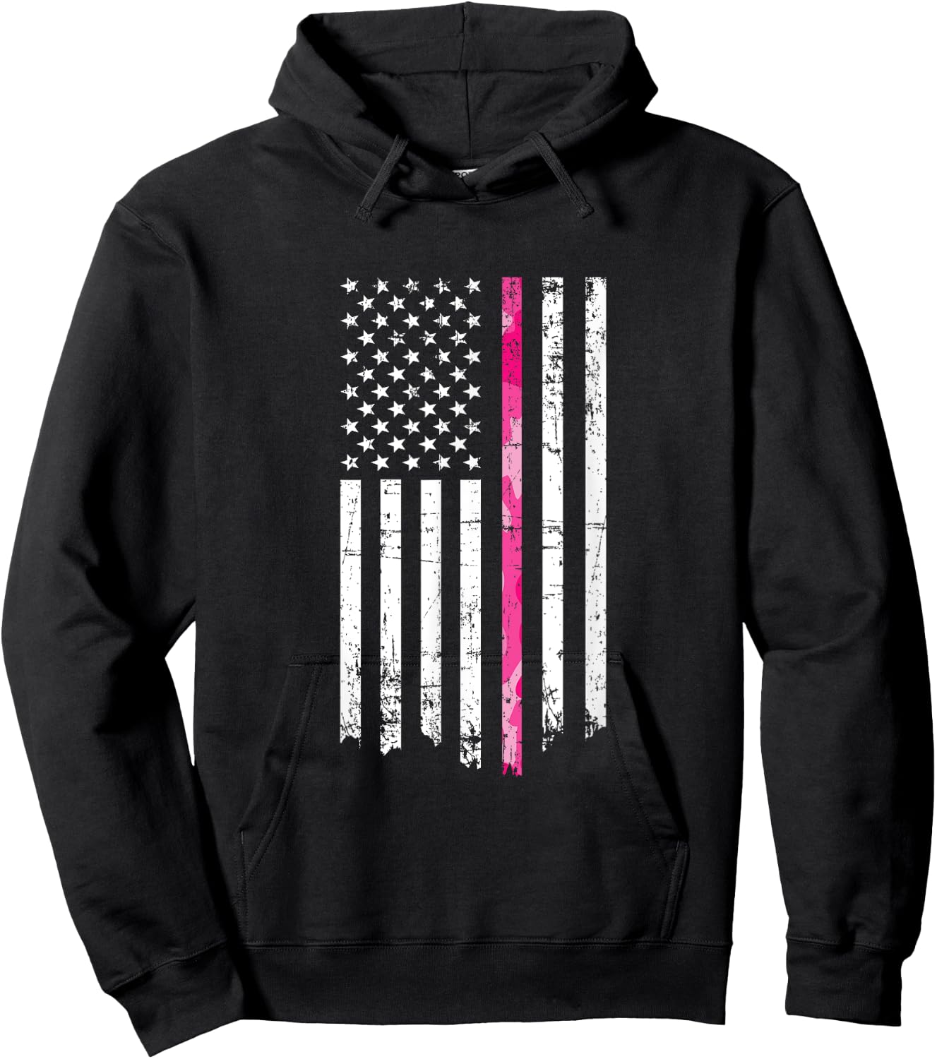 Pink Camouflage Stripe Breast Cancer American Flag Men Hoodie - Hoodie | Black