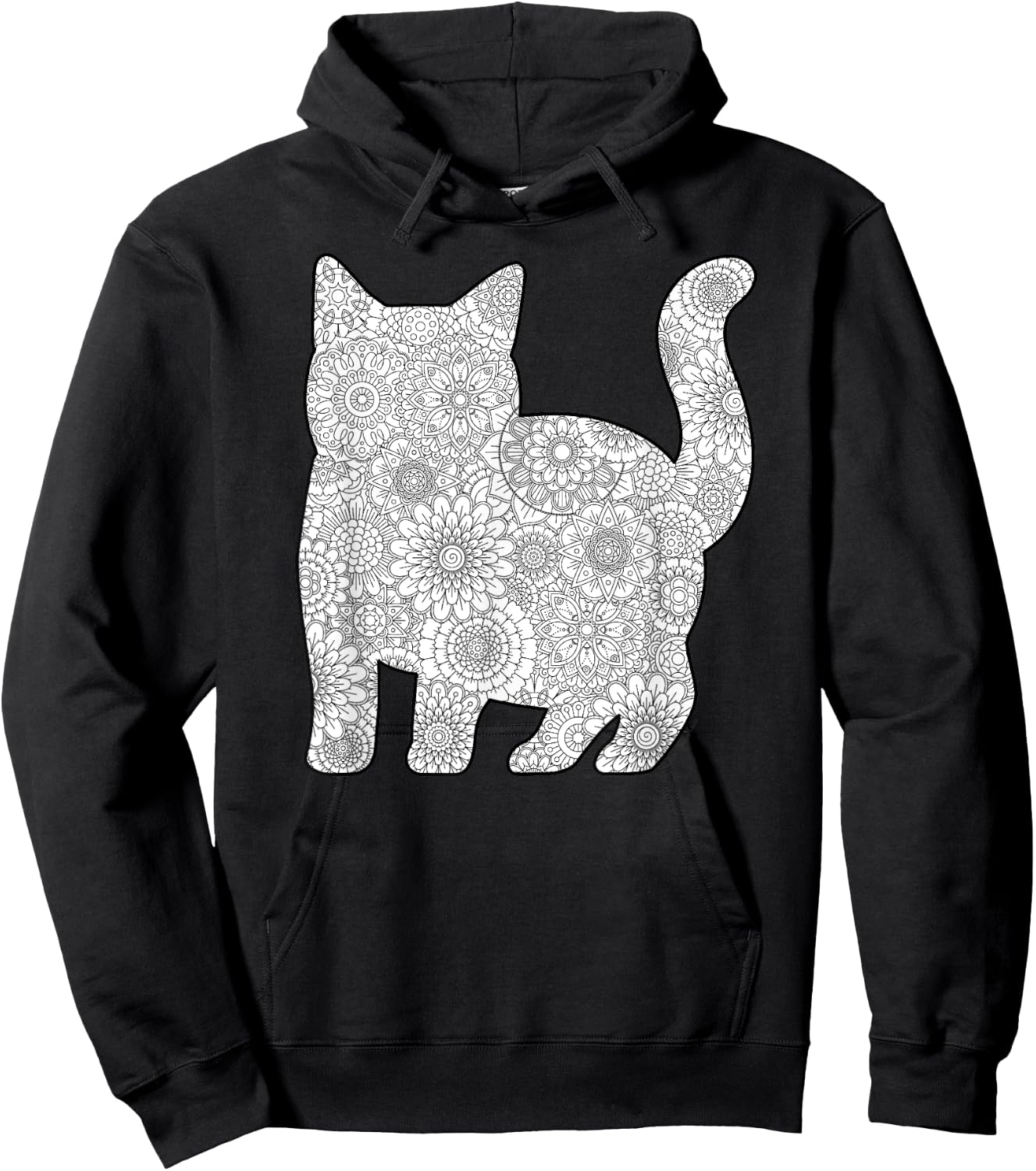 Adult Coloring Book - CAT Mandala Flowers Hoodie - Hoodie | Black