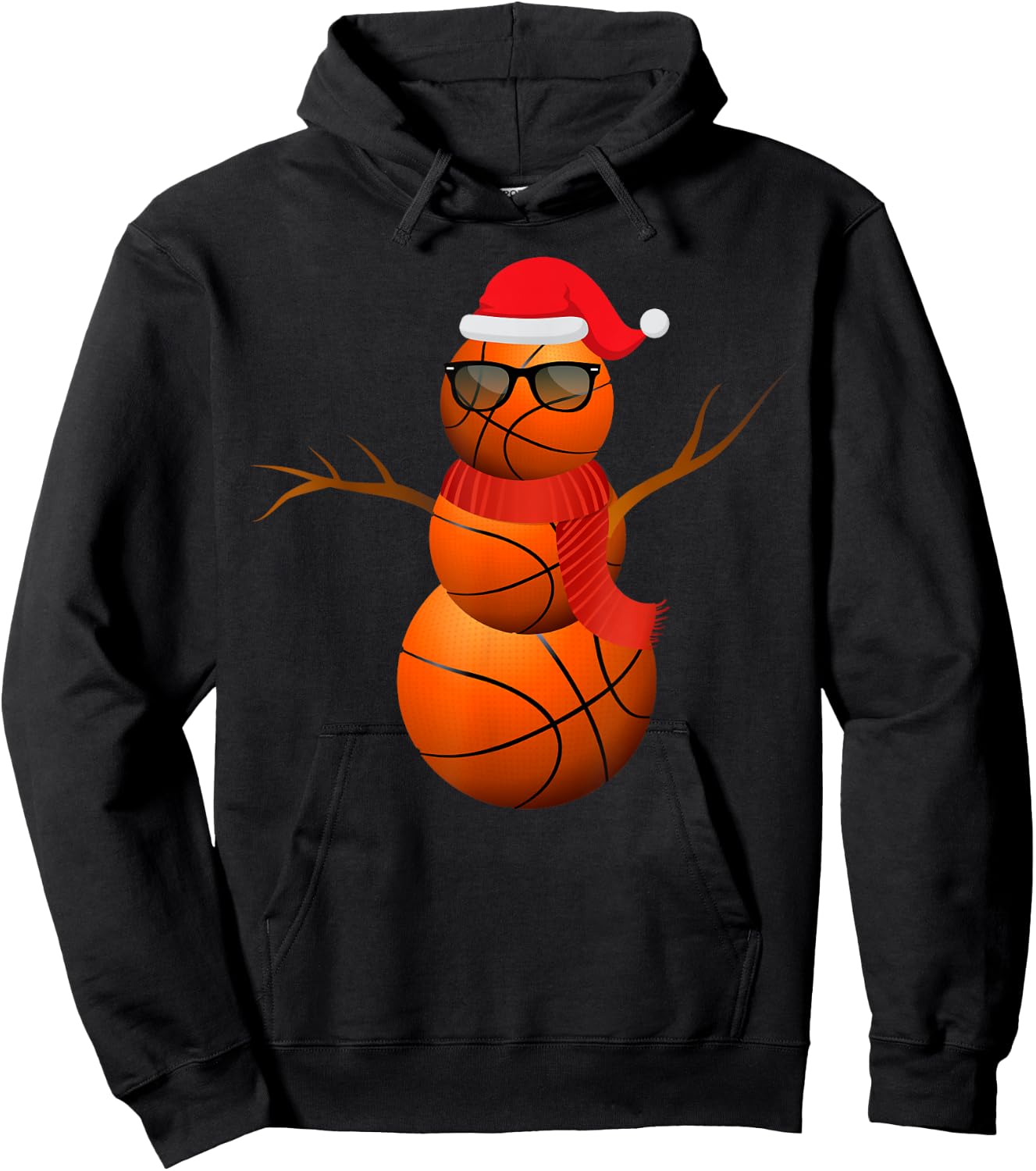 Funny Basketball Snowman Holiday Spirit Christmas Pajama Hoodie - Hoodie | Black