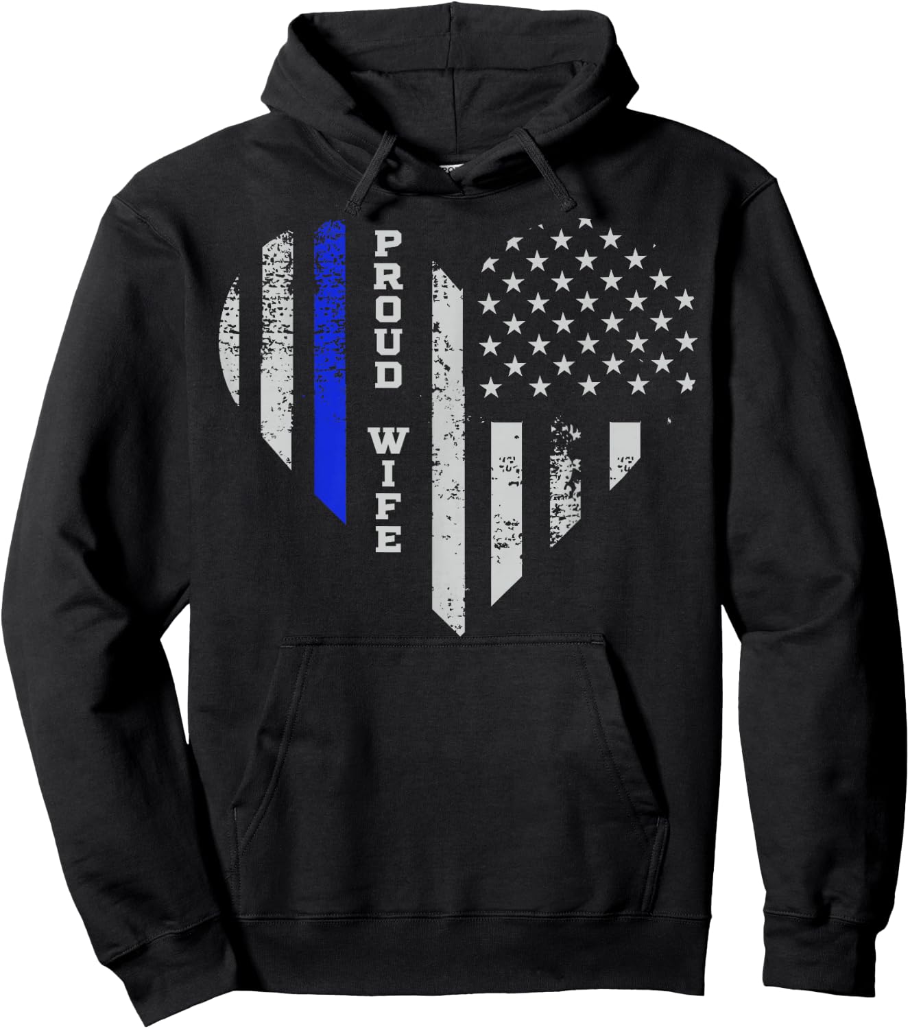 Thin Blue Line Heart Wife of Police Proud USA Hoodie - Hoodie | Black