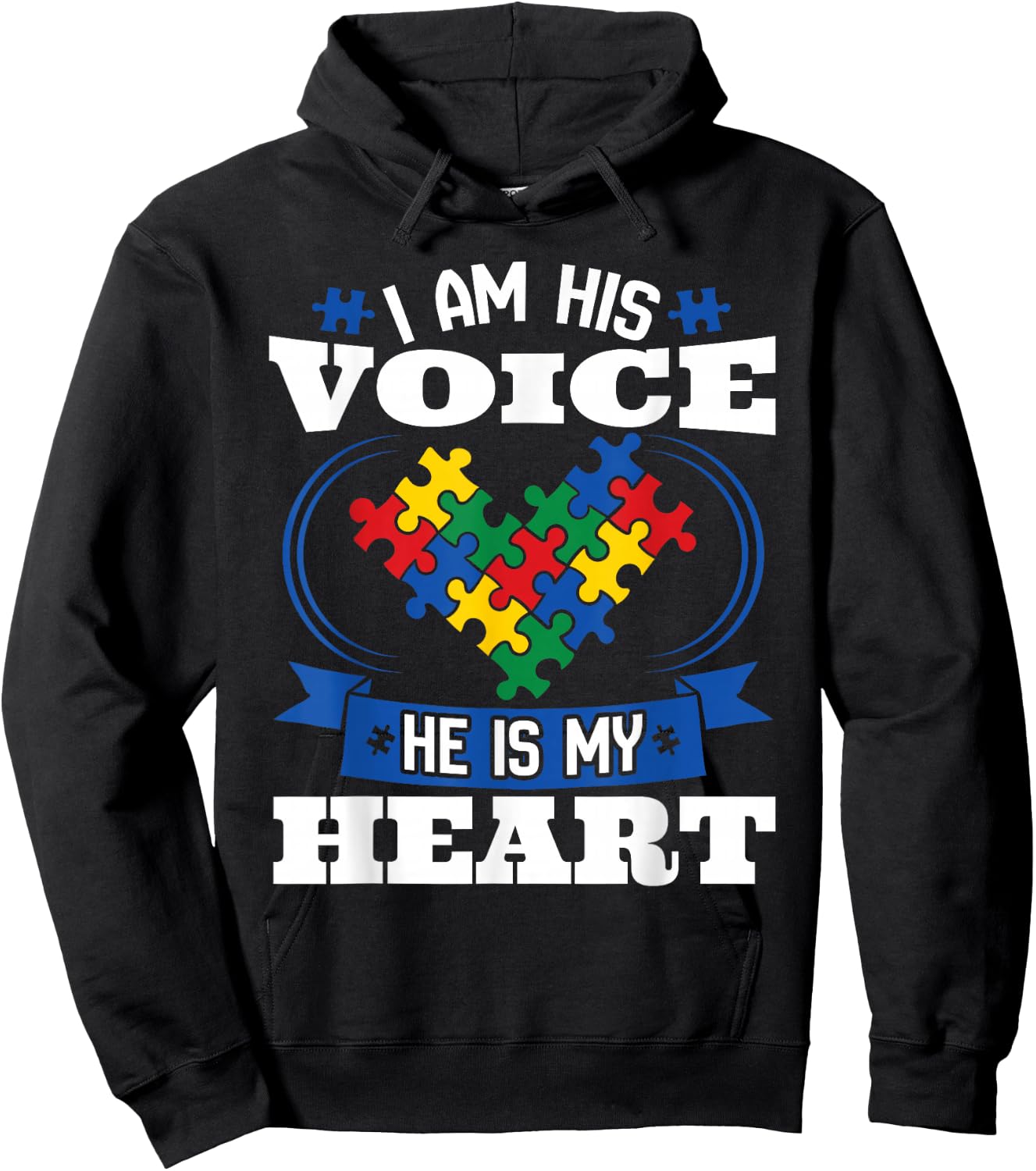 I Am His Voice He is My Heart Autism Awareness Hoodie - Hoodie | Black