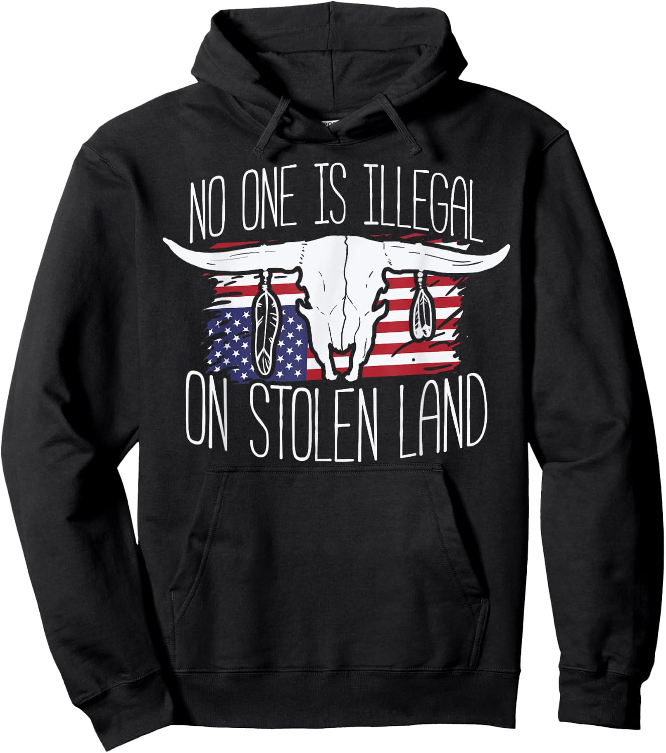 No One is Illegal On Stolen Land Shirt Skull Native American Hoodie - Hoodie | Black