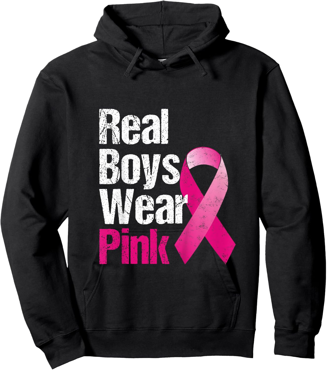 Kids Breast cancer for kids Real Boys Wear Pink Ribbon Hoodie - Hoodie | Black