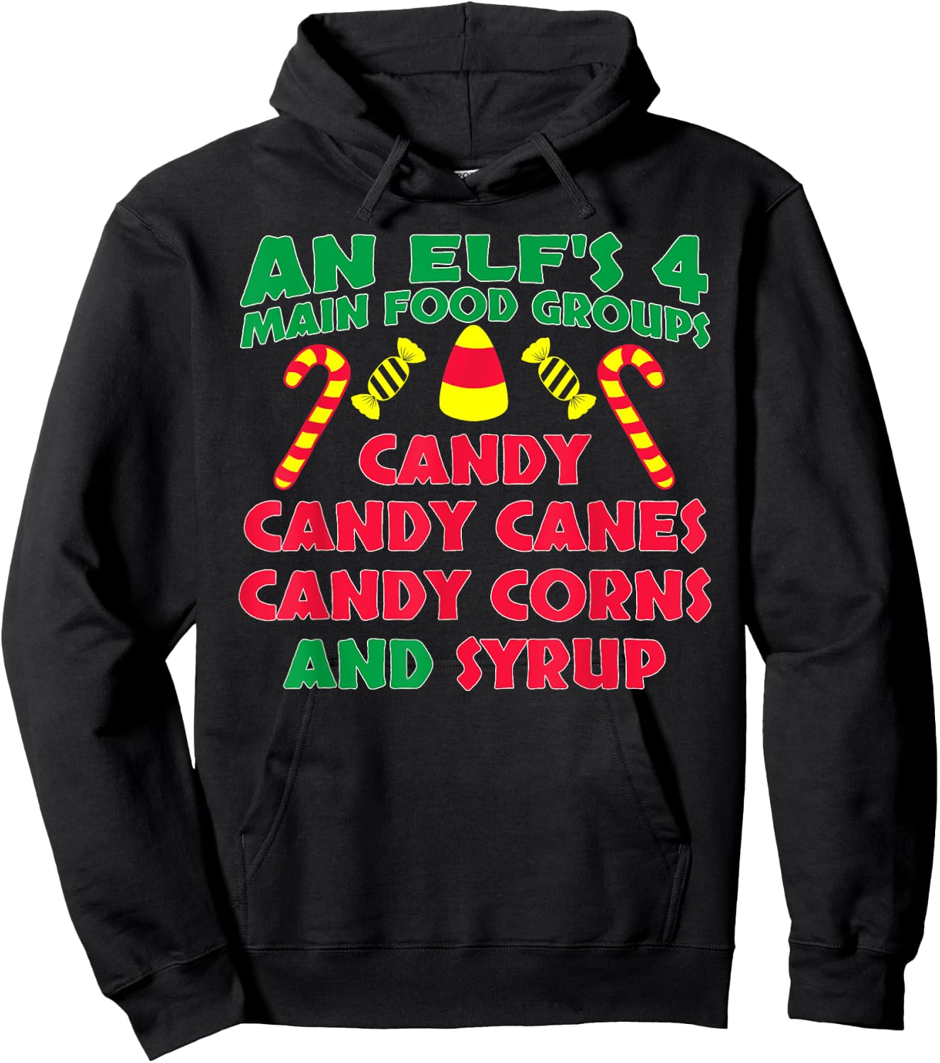 An Elf's 4 Main Food Groups Funny Cute Christmas Hoodie - Hoodie | Black