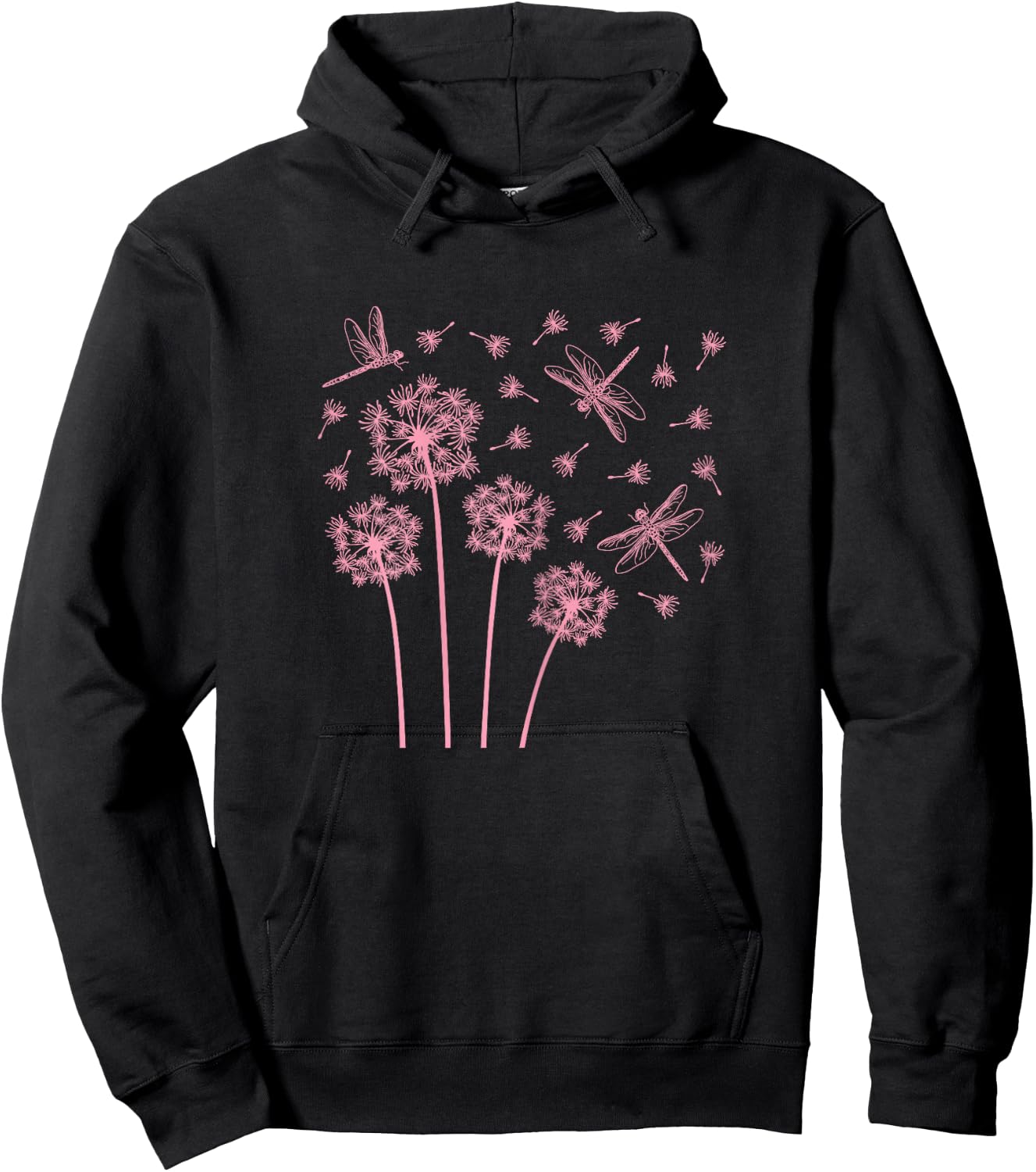 Pink Dandelion Flower Dragonfly Wildflower Women Girls Hoodie - Hoodie | Black