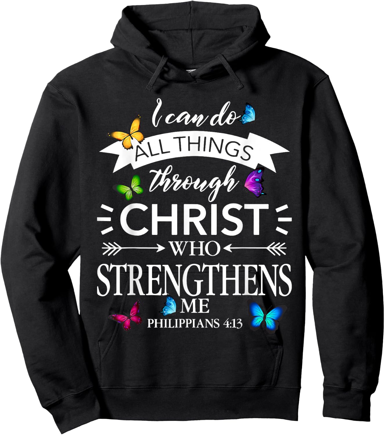 Religious I Can Do All Things Through Christ Butterfly Art Hoodie - Hoodie | Black