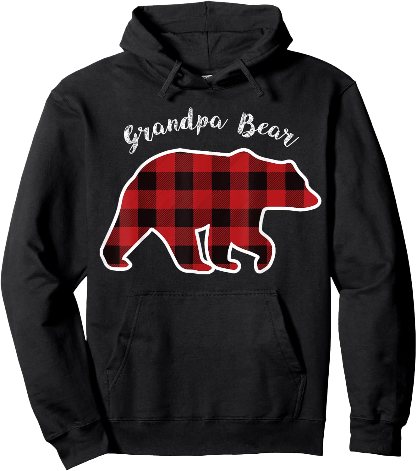 GRANDPA BEAR | Men Red Plaid Christmas Pajama Gift Hoodie - Hoodie | Black