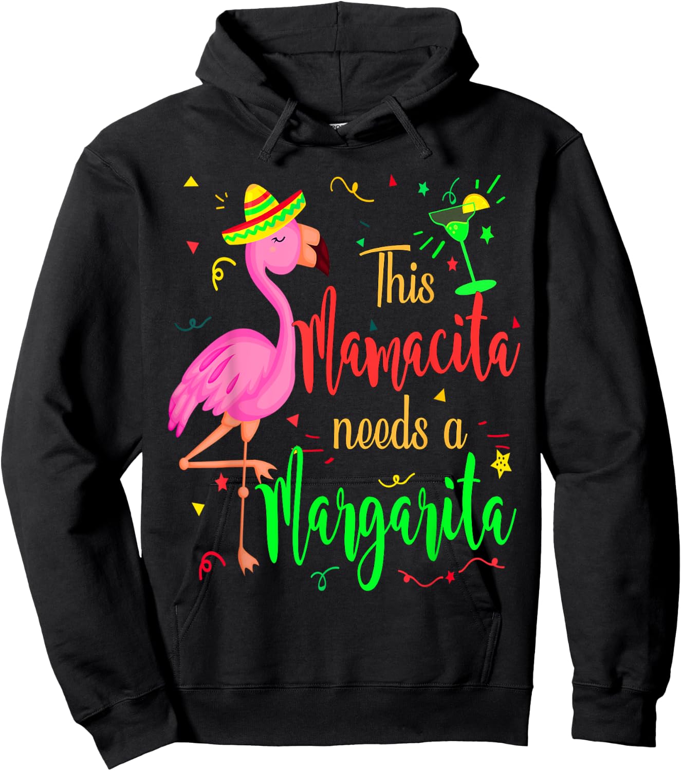This Mamacita needs a Margarita Shirt Flamingo drinking Hoodie - Hoodie | Black
